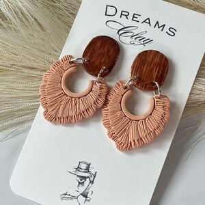 Peach Textured Hoop Drop Earrings